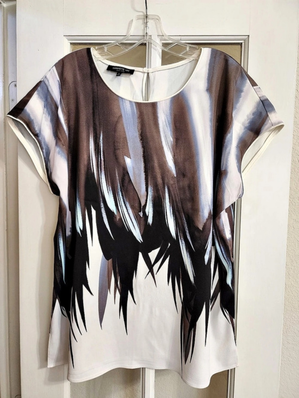 Lafayette 148 New York L Abstract Brushstroke Dolman Blouse Brown Blue